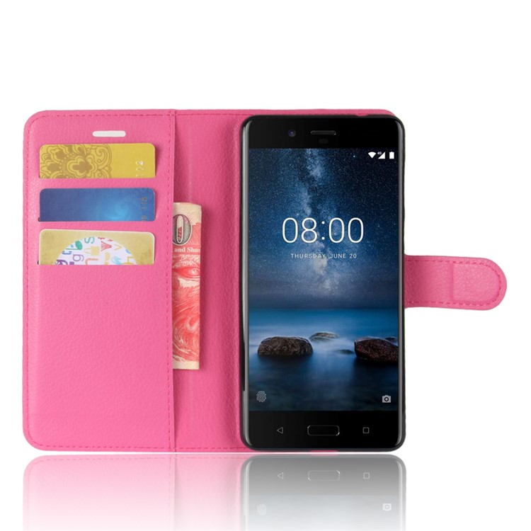 Litchi Skin Wallet Leather Magnetic Protective Shell for Nokia 8 - Rose-4