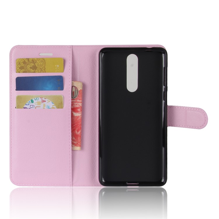 For Nokia 8 Litchi Skin Wallet Leather Magnetic Protective Case - Pink-3