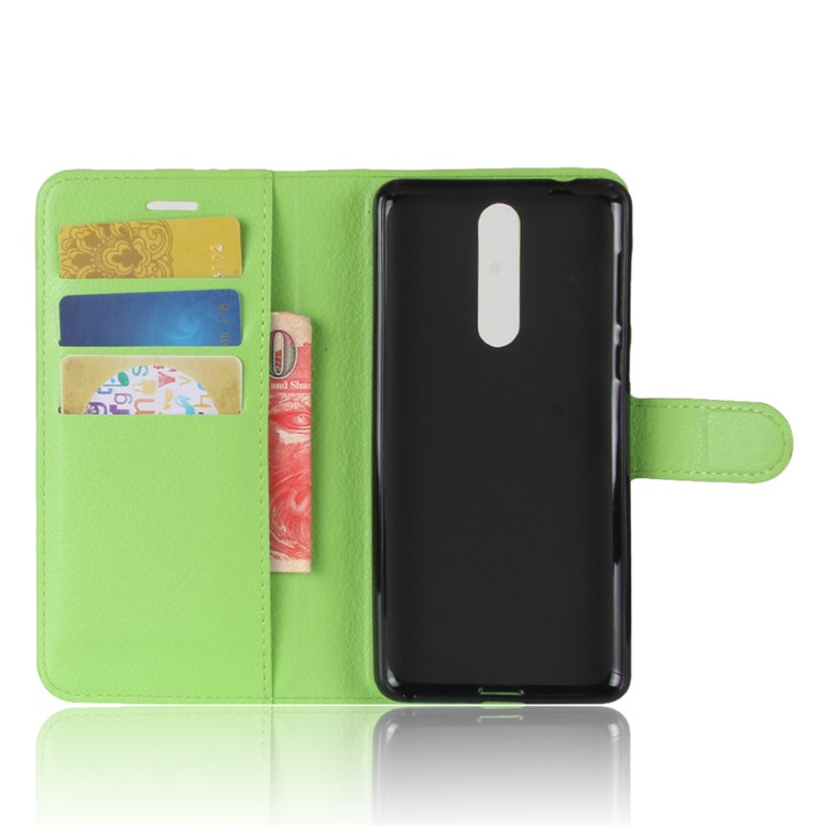 For Nokia 8 Litchi Skin Wallet Leather Magnetic Protective Cover - Green-3