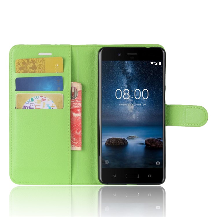 Per Nokia 8 Litchi Skin Skin Wallet Cover Protettivo Magnetico - Verde