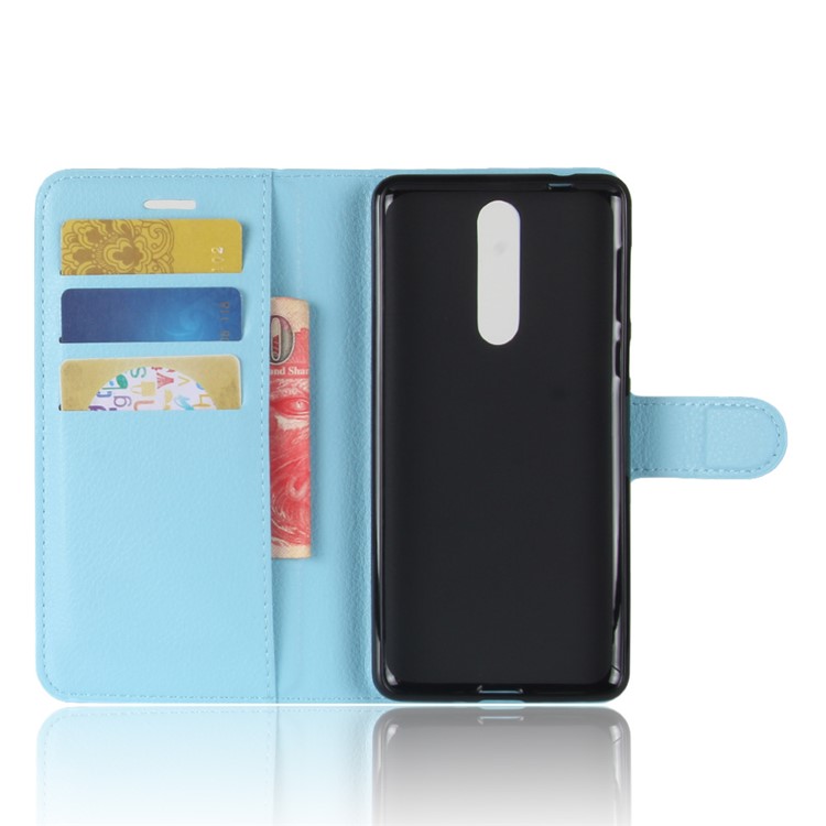 Para Nokia 8 Litchi Skin Wallet Cuero Magnético Carcasa Protectora - Azul