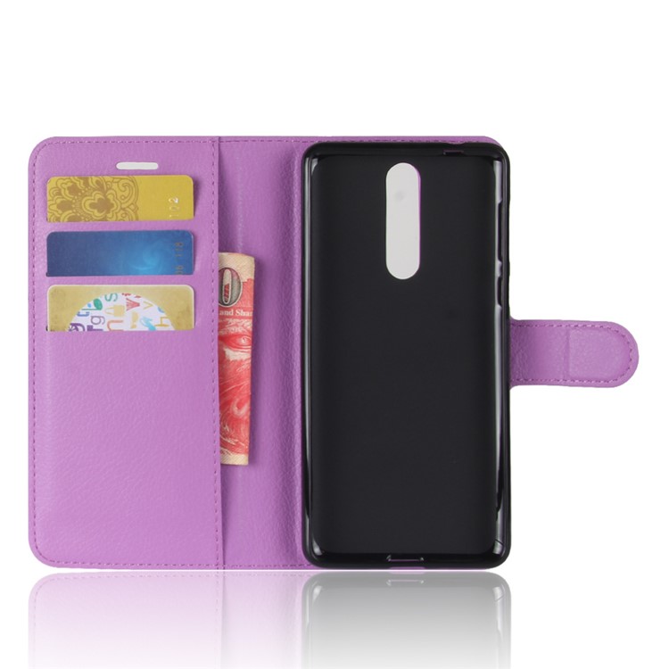 For Nokia 8 Litchi Skin Wallet Leather Magnetic Protective Shell - Purple-3