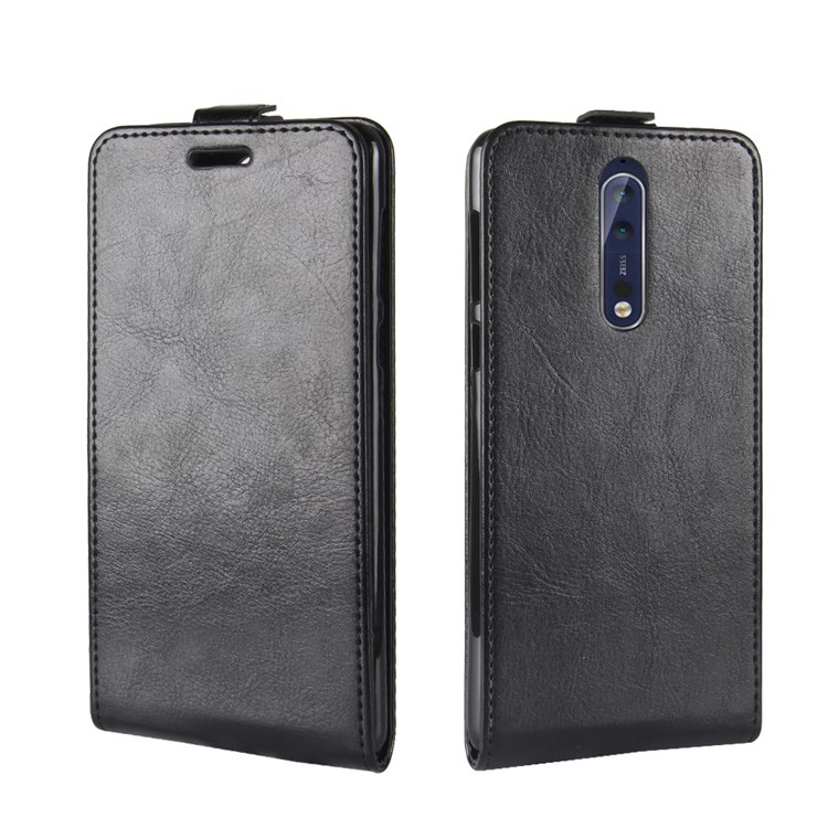 For Nokia 8 Crazy Horse Skin Leather Vertical Flip Phone Casing - Black-4