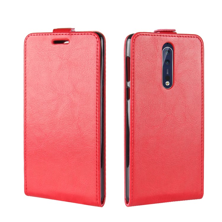 For Nokia 8 Crazy Horse Skin Leather Vertical Flip Phone Shell - Red-4