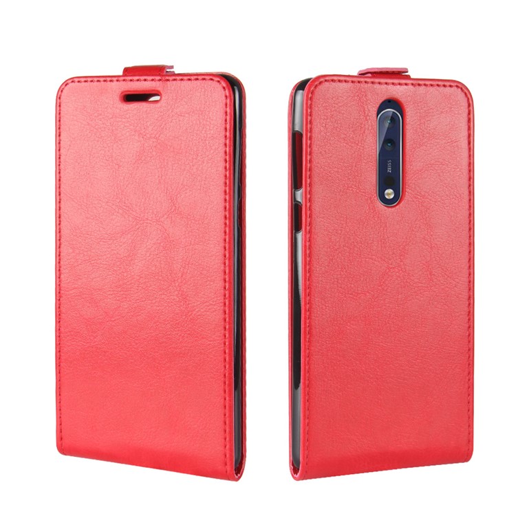 Para Nokia 8 Crazy Horse Skin Cuero Vertical Flip Shell - Rojo-4