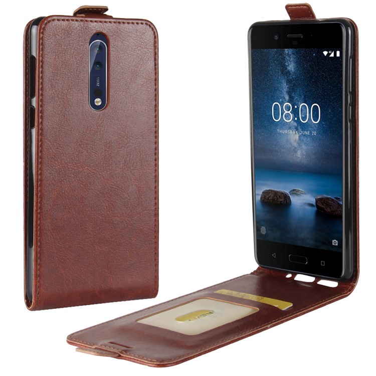 Crazy Horse Skin Leather Vertical Flip Phone Cover for Nokia 8 - Brown-1