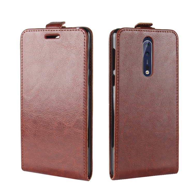 Crazy Horse Skin Leather Vertical Flip Phone Cover for Nokia 8 - Brown-4