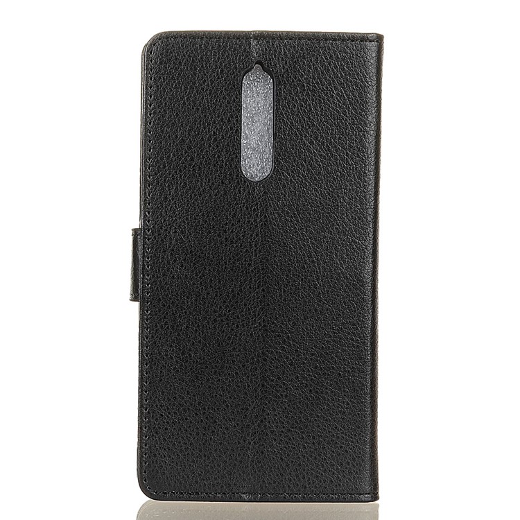 For Nokia 8 Litchi Texture Card Holder PU Leather Mobile Casing - Black-3