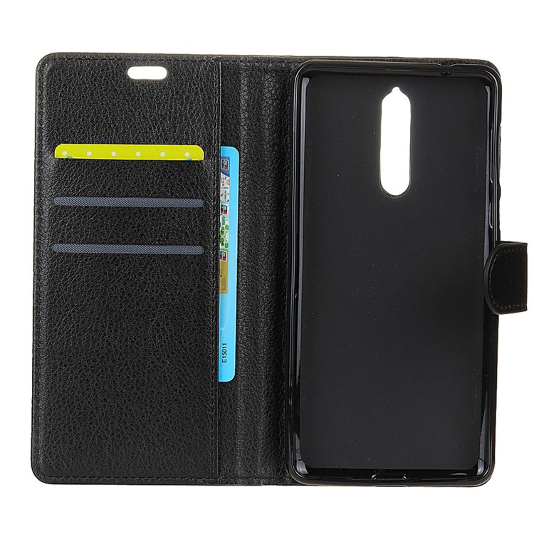 For Nokia 8 Litchi Texture Card Holder PU Leather Mobile Casing - Black-5
