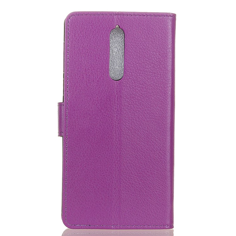 For Nokia 8 Litchi Texture Card Holder PU Leather Mobile Casing Cover - Purple-2