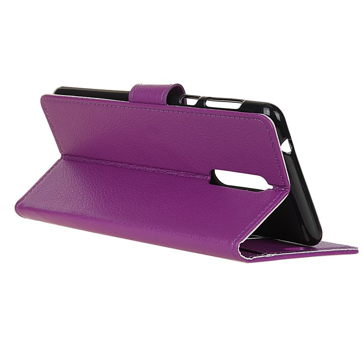 For Nokia 8 Litchi Texture Card Holder PU Leather Mobile Casing Cover - Purple-4