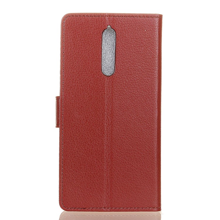 For Nokia 8 Litchi Texture Card Holder PU Leather Cellphone Cover - Brown-2