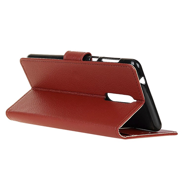 For Nokia 8 Litchi Texture Card Holder PU Leather Cellphone Cover - Brown-4