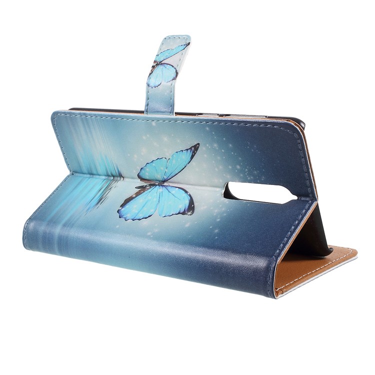 Pattern Printing PU Leather Stand Wallet Phone Case for Nokia 8 - Blue Butterfly-5