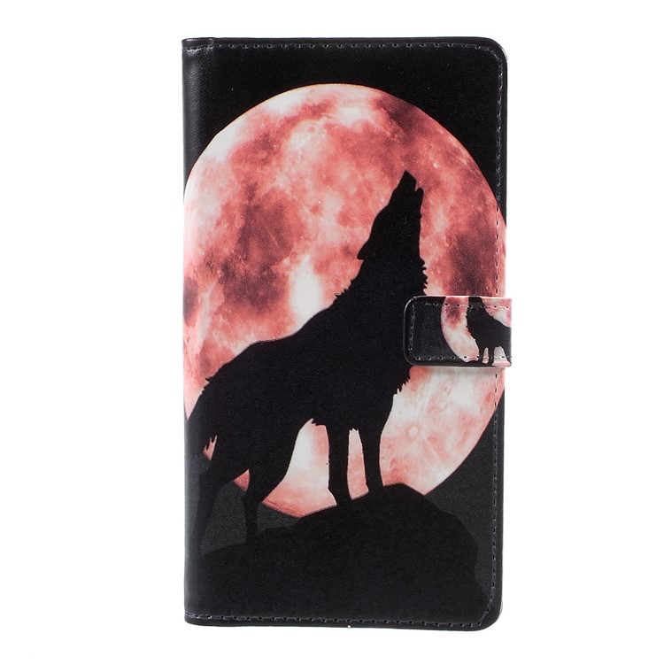 Pattern Printing PU Leather Protective Mobile Casing with Card Slots for Nokia 8 - Wolf Howling at the Moon-1