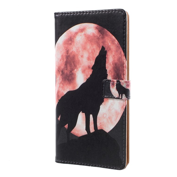 Pattern Printing PU Leather Protective Mobile Casing with Card Slots for Nokia 8 - Wolf Howling at the Moon-2