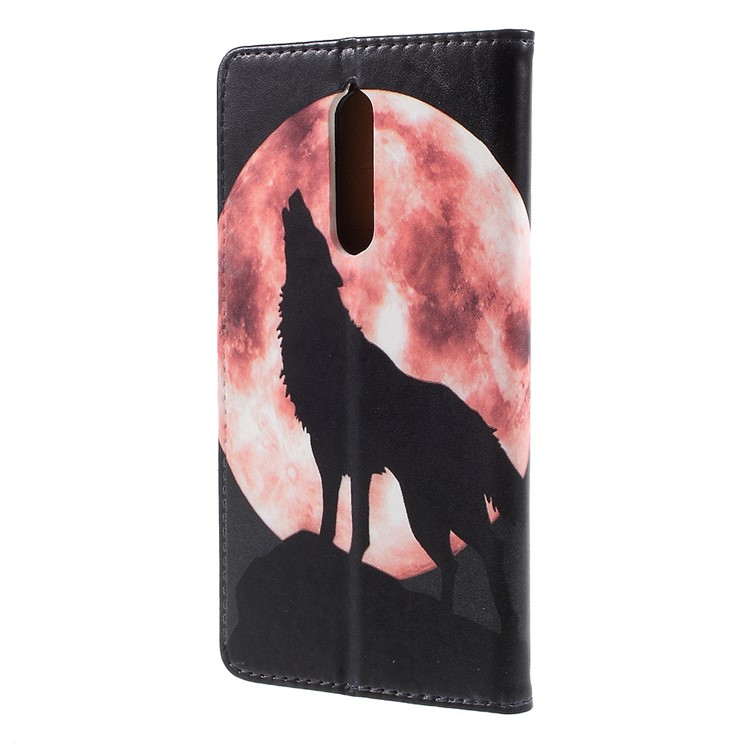 Pattern Printing PU Leather Protective Mobile Casing with Card Slots for Nokia 8 - Wolf Howling at the Moon-3