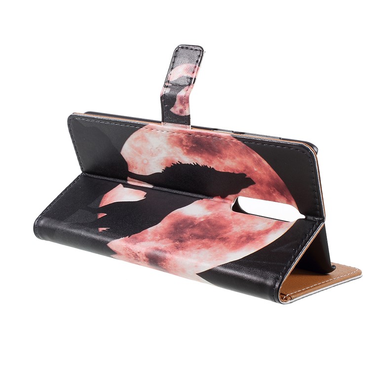 Pattern Printing PU Leather Protective Mobile Casing with Card Slots for Nokia 8 - Wolf Howling at the Moon-5