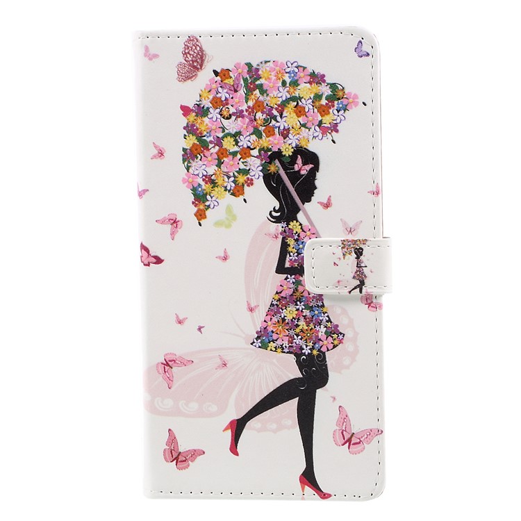 Pattern Printing PU Leather Stand Flip Mobile Cover Shell for Nokia 8 - Flowered Girl Holding Umbrella-1