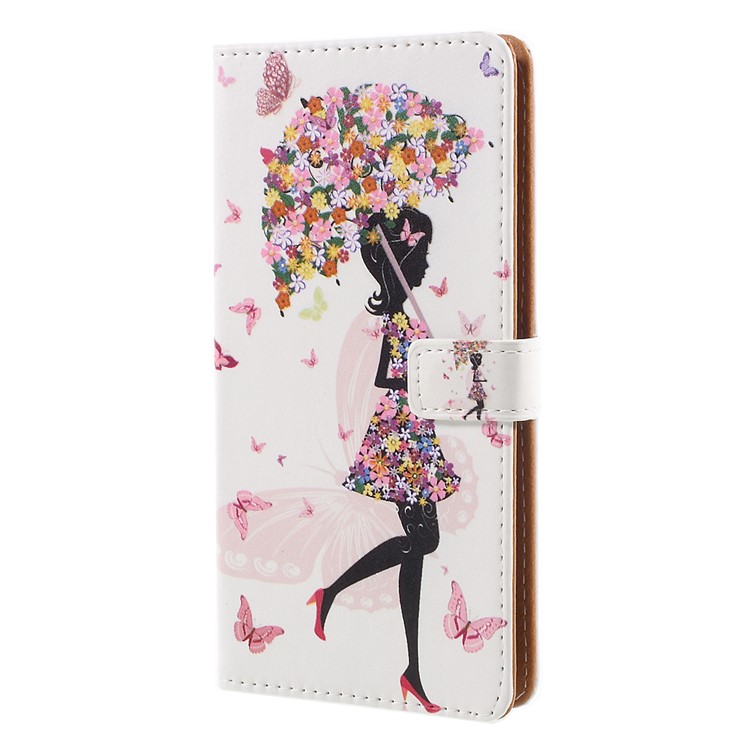 Pattern Printing PU Leather Stand Flip Mobile Cover Shell for Nokia 8 - Flowered Girl Holding Umbrella-2