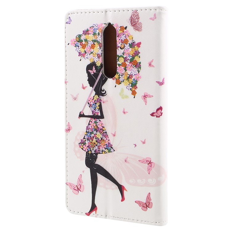 Pattern Printing PU Leather Stand Flip Mobile Cover Shell for Nokia 8 - Flowered Girl Holding Umbrella-3