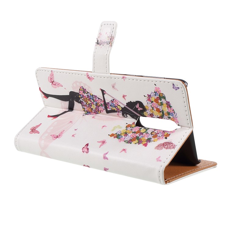Pattern Printing PU Leather Stand Flip Mobile Cover Shell for Nokia 8 - Flowered Girl Holding Umbrella-5