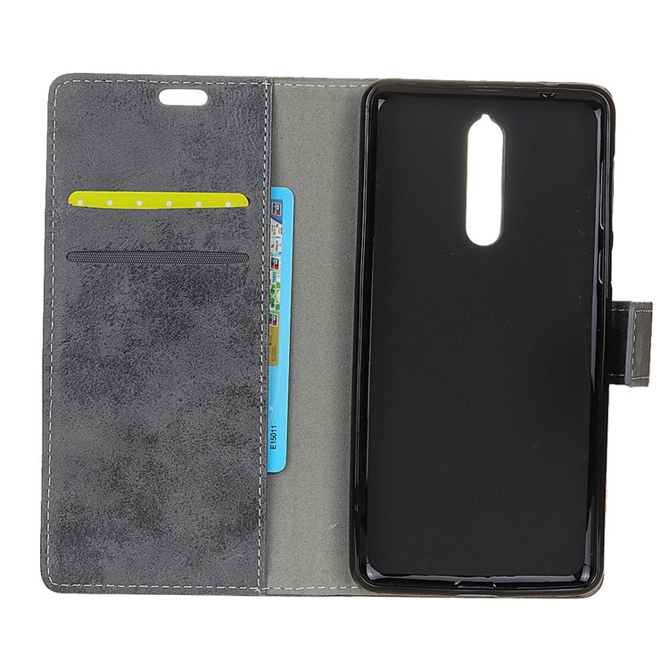 For Nokia 8 Vintage Style Wallet Leather Mobile Phone Cover - Grey-4