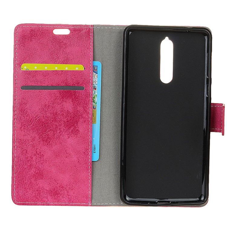 Vintage Style Wallet Leather Mobile Phone Shell for Nokia 8 - Rose-4