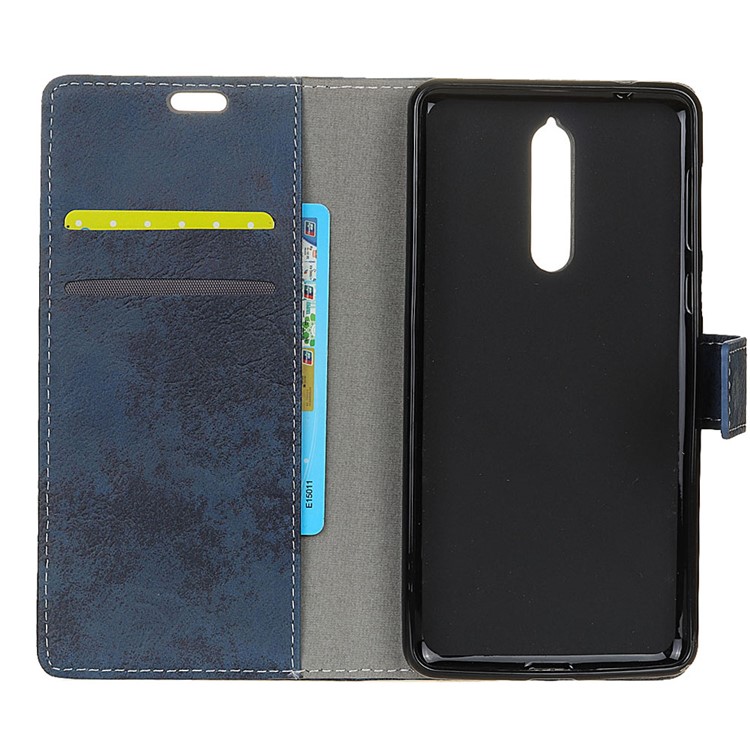 Vintage Style Wallet Leather Mobile Phone Casing for Nokia 8 - Blue-4