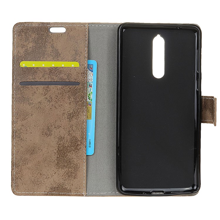 Vintage Style Wallet Leather Mobile Phone Case for Nokia 8 - Khaki-4