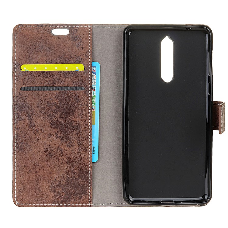 For Nokia 8 Vintage Style Wallet Leather Mobile Phone Cover - Brown-4