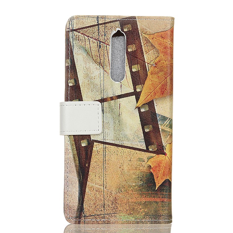 Pattern Printing Leather Wallet Stand Case for Nokia 8 - Eiffel Tower and Maple Leaves-2