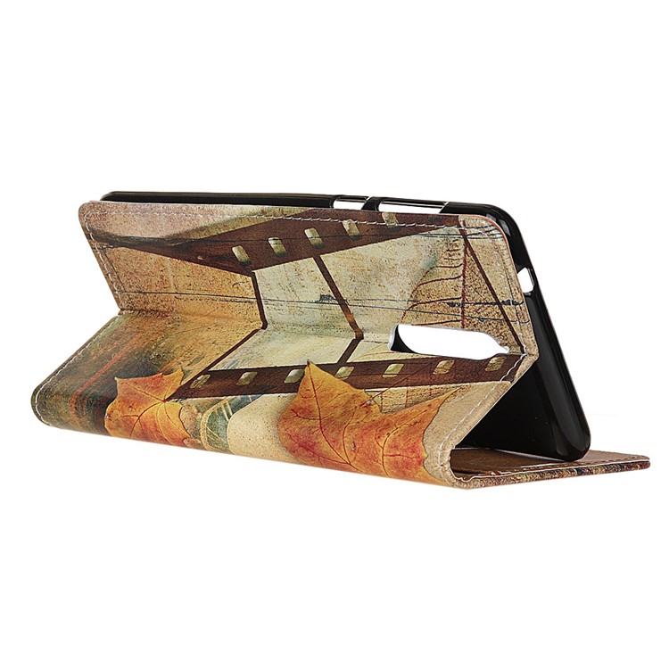 Pattern Printing Leather Wallet Stand Case for Nokia 8 - Eiffel Tower and Maple Leaves-4