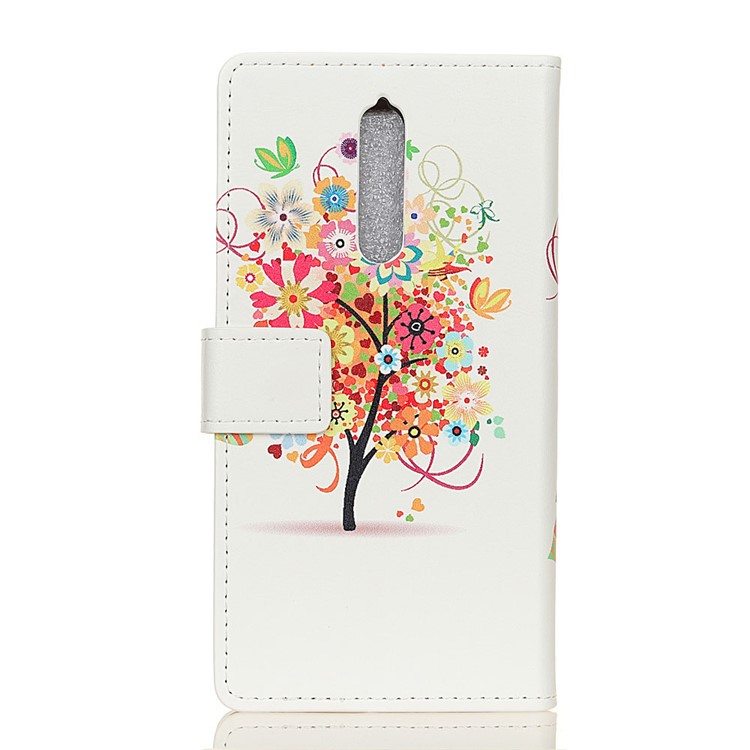 Pattern Printing Leather Wallet Stand Phone Shell for Nokia 8 - Colorful Flower Tree-2