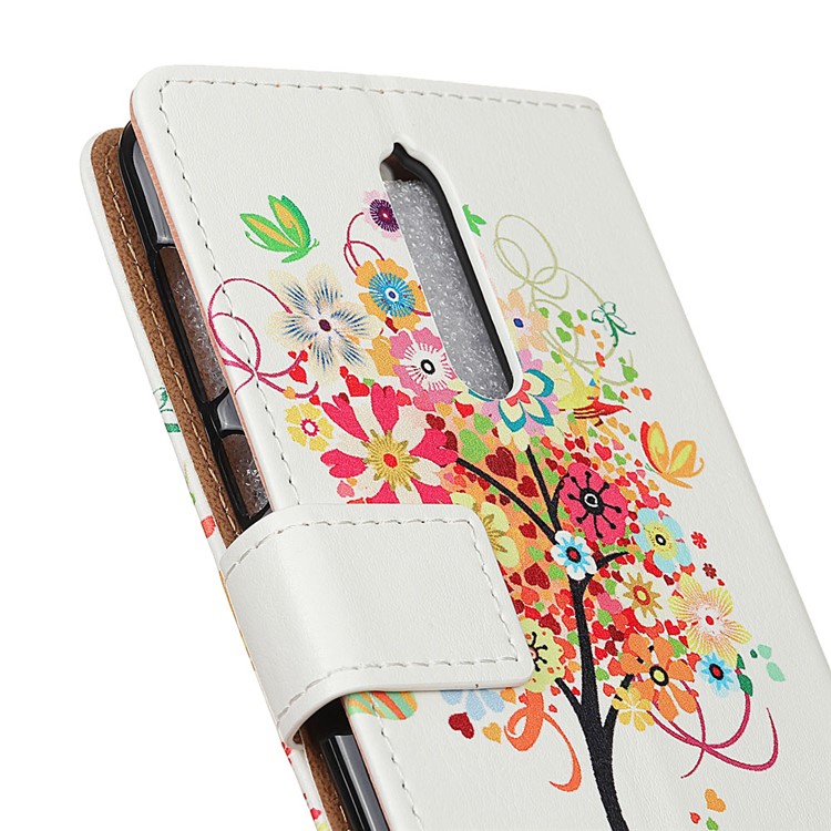 Pattern Printing Leather Wallet Stand Phone Shell for Nokia 8 - Colorful Flower Tree-3