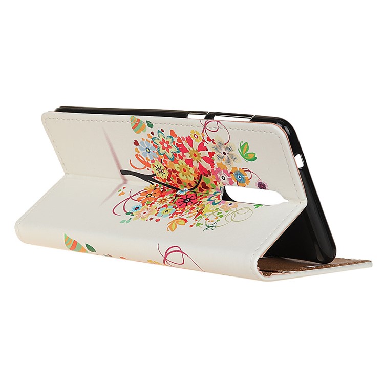 Pattern Printing Leather Wallet Stand Phone Shell for Nokia 8 - Colorful Flower Tree-4