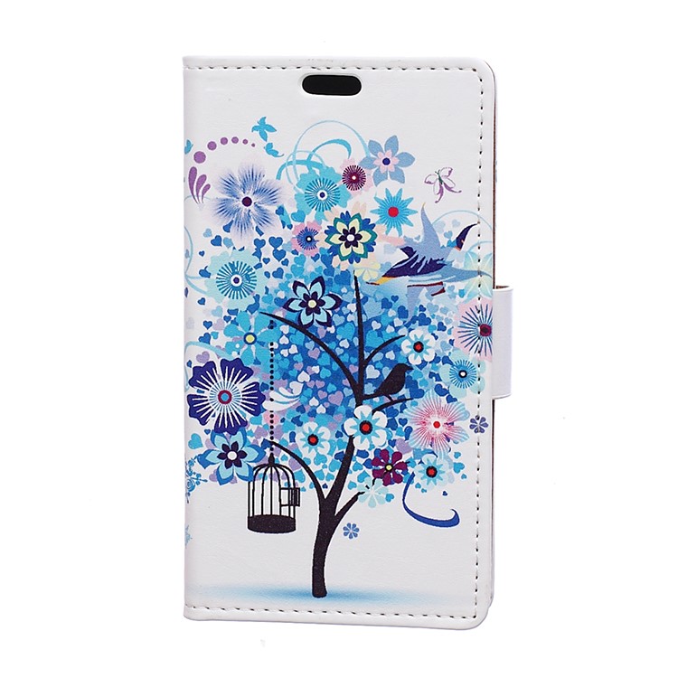 Pattern Printing Leather Wallet Phone Casing with Stand for Nokia 8 - Blue Flower Tree-1