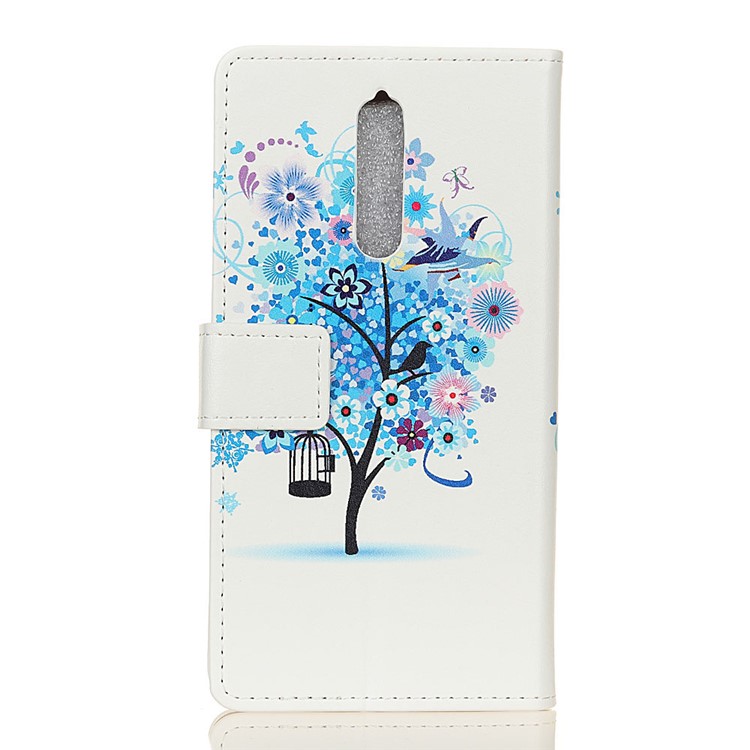 Pattern Printing Leather Wallet Phone Casing with Stand for Nokia 8 - Blue Flower Tree-2