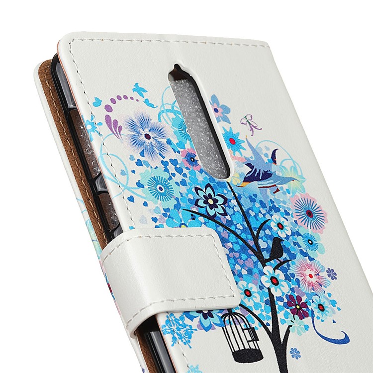 Pattern Printing Leather Wallet Phone Casing with Stand for Nokia 8 - Blue Flower Tree-3