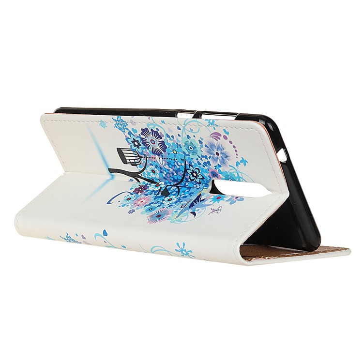 Pattern Printing Leather Wallet Phone Casing with Stand for Nokia 8 - Blue Flower Tree-4