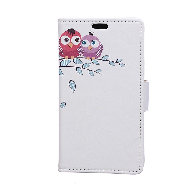 Pattern Printing Leather Card Holder Stand Case Cover for Nokia 8 - Two Owls on the Branch-1