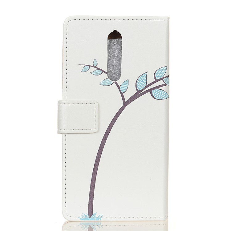 Pattern Printing Leather Card Holder Stand Case Cover for Nokia 8 - Two Owls on the Branch-2