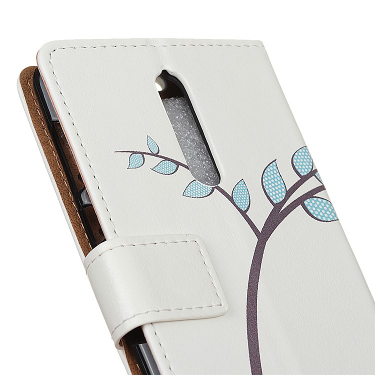 Pattern Printing Leather Card Holder Stand Case Cover for Nokia 8 - Two Owls on the Branch-3