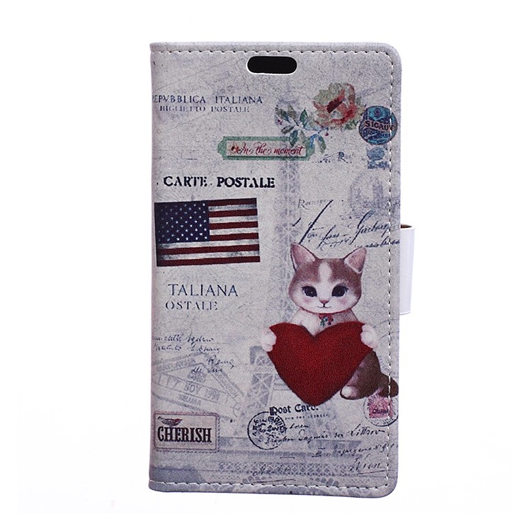 Pattern Printing Flip Leather Protection Mobile Casing for Nokia 8 - American Flag and Cat Holding Heart-1