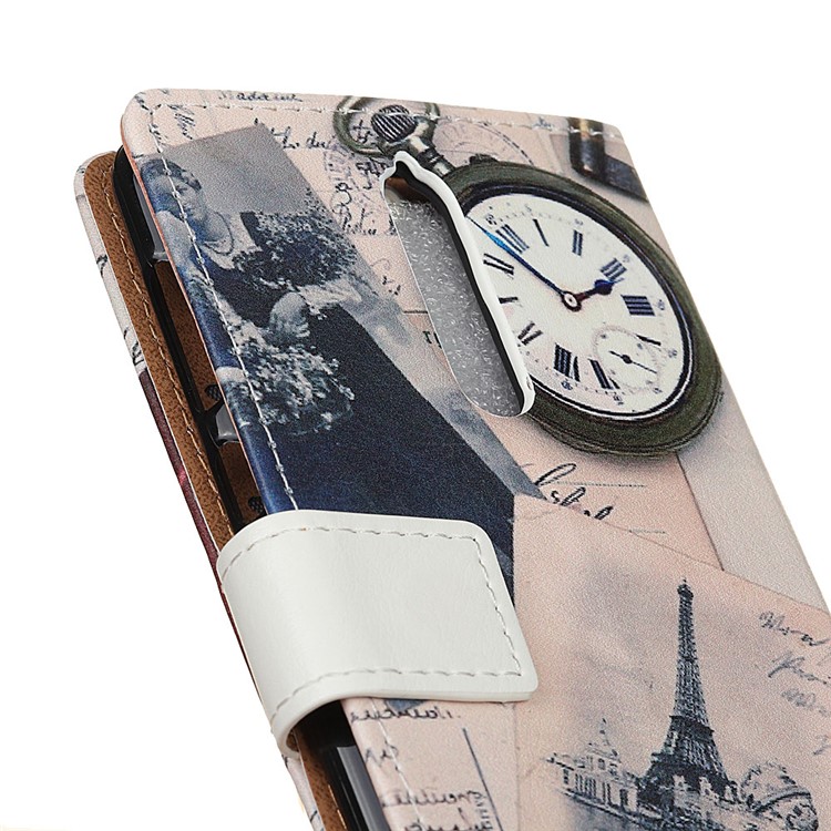 Pattern Printing Leather Wallet Cell Phone Case Accessory for Nokia 8 - Eiffel Tower and Quill-pen-3