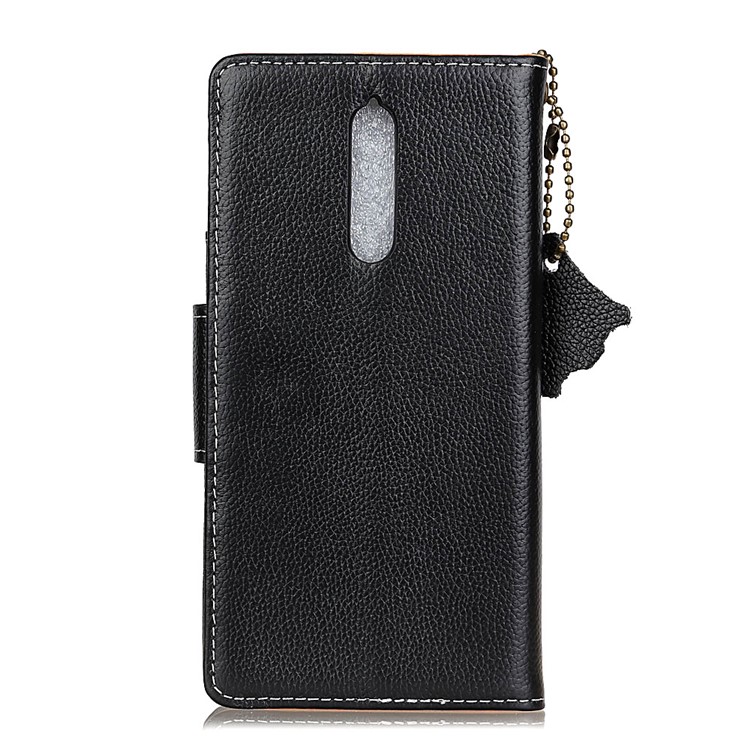 Litchi Texture Genuine Leather Magnetic Wallet Stand Phone Cover for Nokia 8 - Black-2