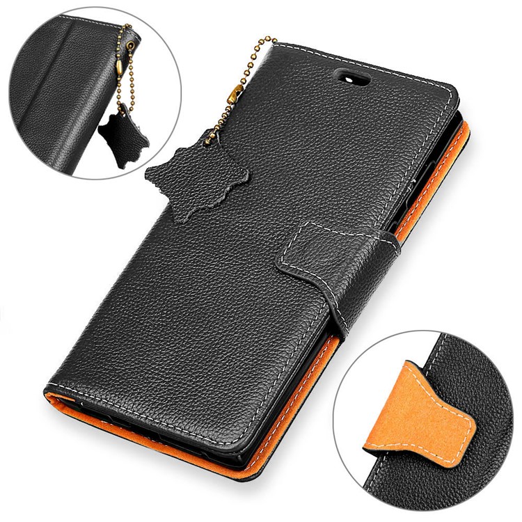 Litchi Texture Genuine Leather Magnetic Wallet Stand Phone Cover for Nokia 8 - Black-3