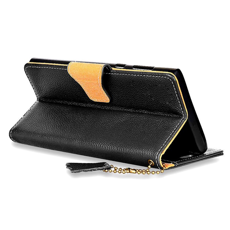 Litchi Texture Genuine Leather Magnetic Wallet Stand Phone Cover for Nokia 8 - Black-6