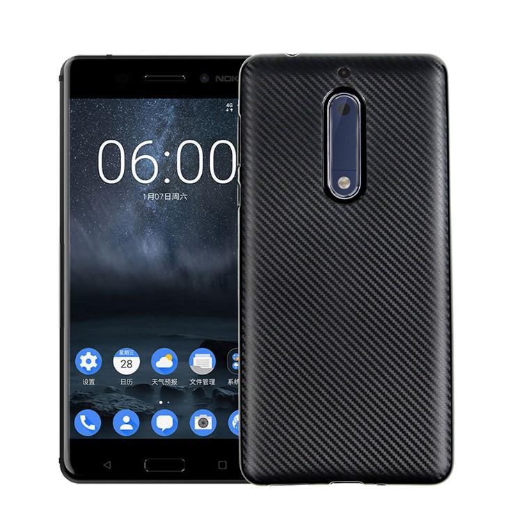 Carbon Fiber Soft TPU Cell Phone Case for Nokia 5 - Black-1