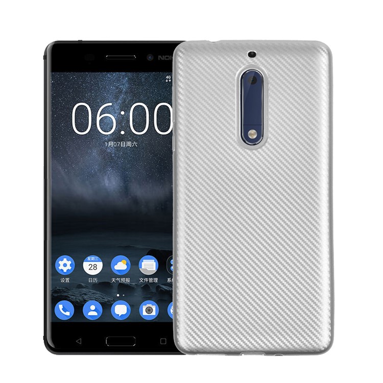 Carbon Fiber Soft TPU Cell Phone Cover for Nokia 5 - Silver-1